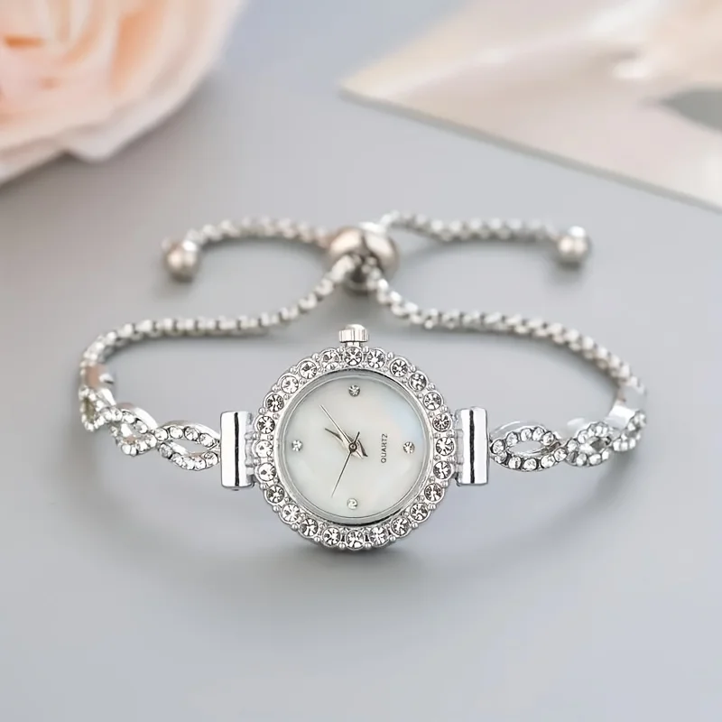 1 piece of women's luxury rhinestone quartz watch, paired with a durable zinc alloy strap thumbnail 6