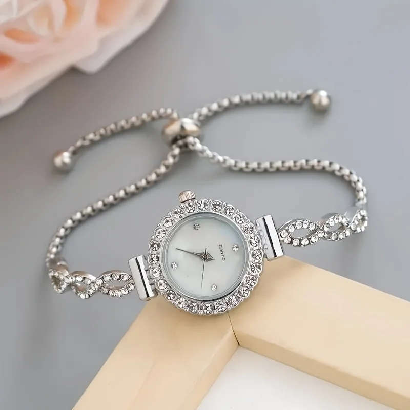 1 piece of women's luxury rhinestone quartz watch, paired with a durable zinc alloy strap thumbnail 3