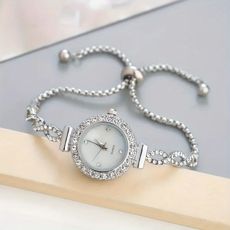 1 piece of women's luxury rhinestone quartz watch, paired with a durable zinc alloy strap thumbnail 2