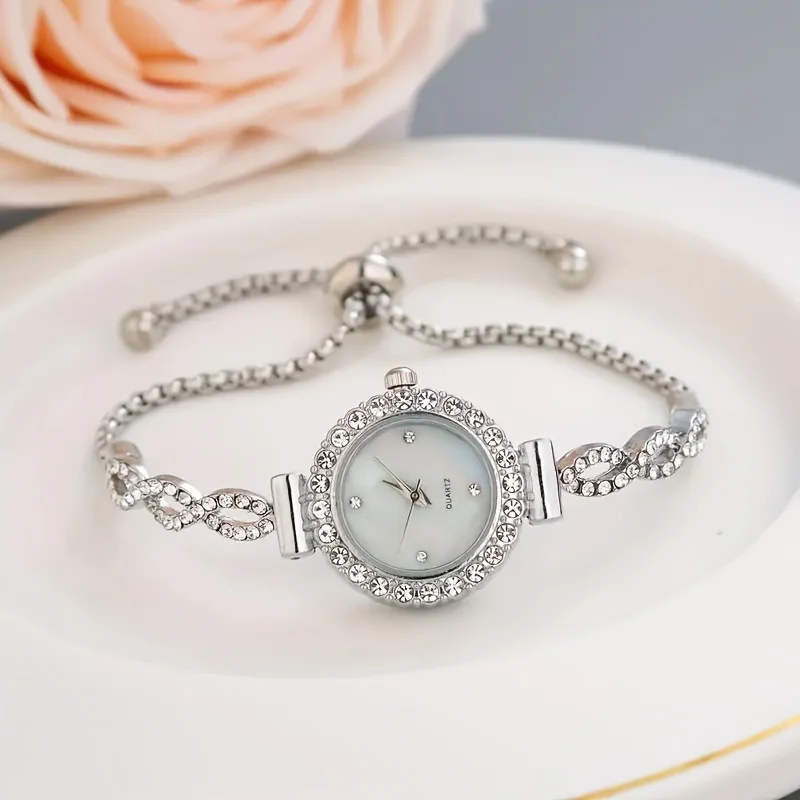 1 piece of women's luxury rhinestone quartz watch, paired with a durable zinc alloy strap thumbnail 5
