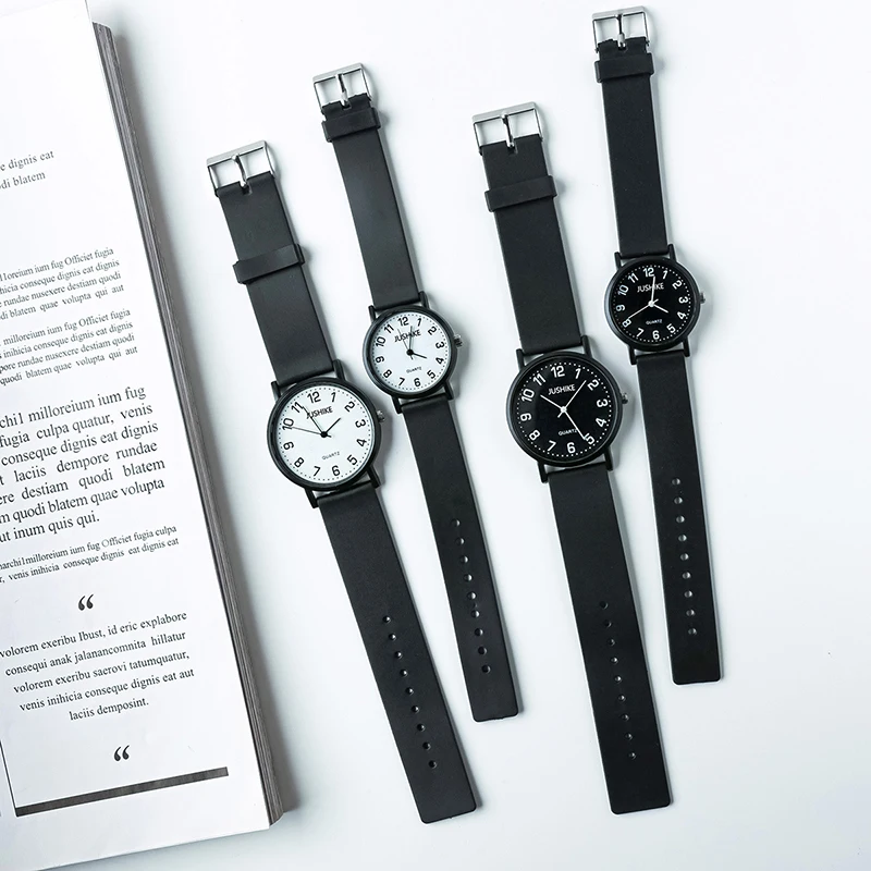 Simple Black Watch Quartz Watches for Women Silicone Strap Ladies Leisure Wristwatch Light-Luxury Student Exam Watch Clock Gifts