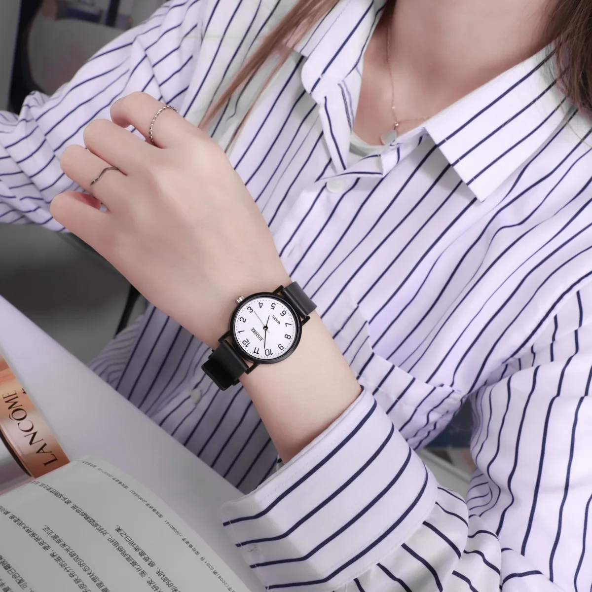 Simple Black Watch Quartz Watches for Women Silicone Strap Ladies Leisure Wristwatch Light-Luxury Student Exam Watch Clock Gifts thumbnail 3
