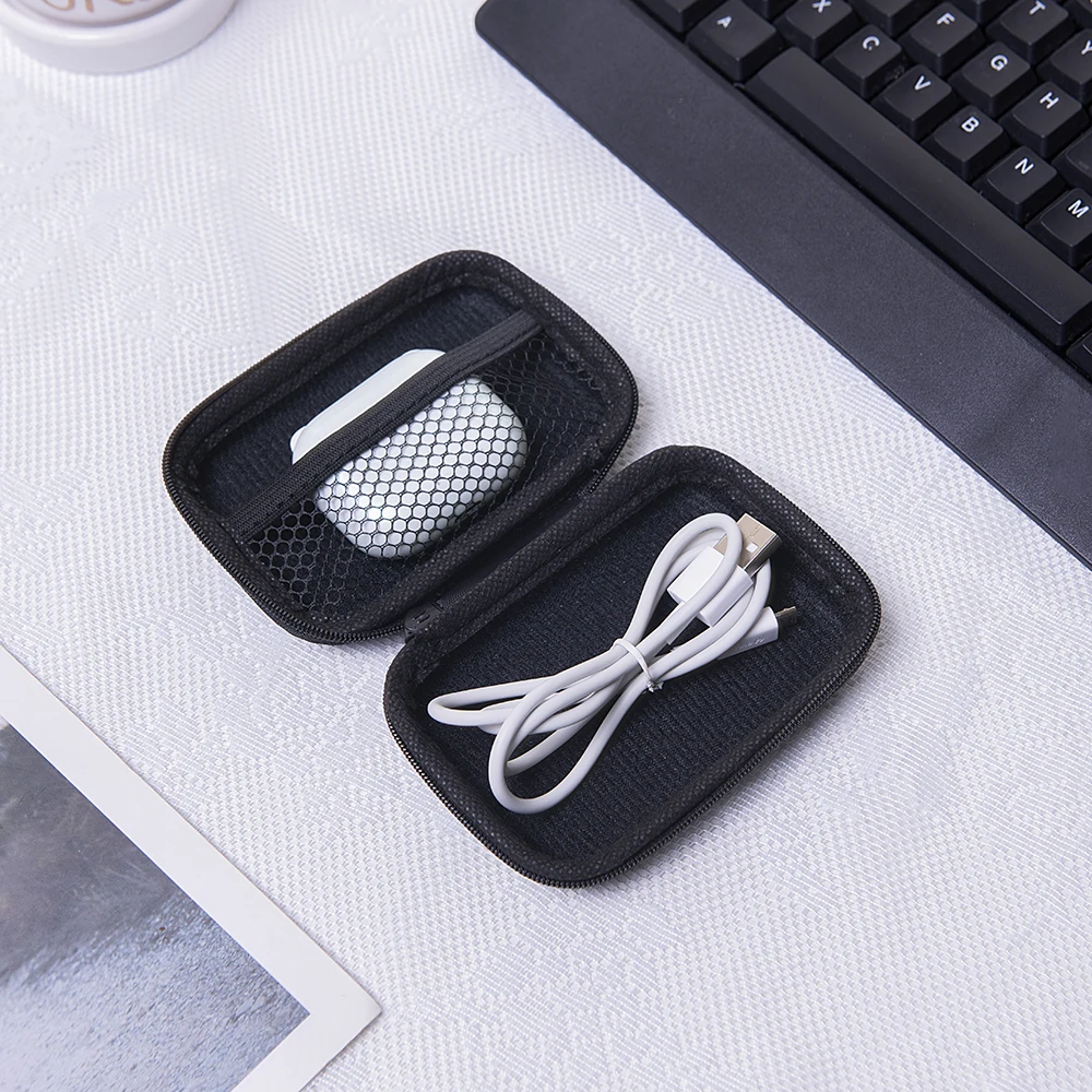 1PC Black Travel Data Cable Storage Bag Phone Cable Headphone Organizer Change Zipper Coin Purse - Compact Portable Cord Holder thumbnail 4