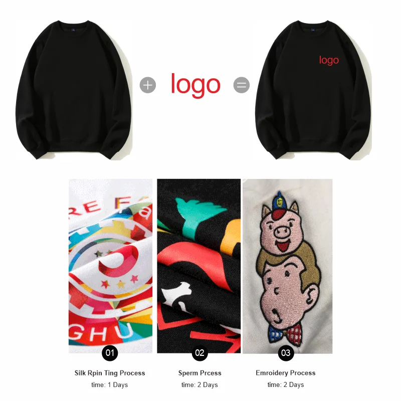 Fashion 100%Cotton Round Neck Sweater with fleece Custom Logo Printed Personal Group Brand Embroidery Design Men and Women thick thumbnail 5