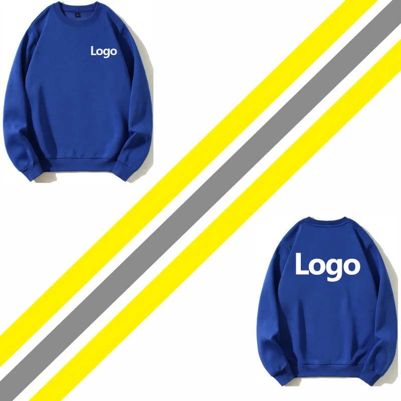 Fashion 100%Cotton Round Neck Sweater with fleece Custom Logo Printed Personal Group Brand Embroidery Design Men and Women thick thumbnail 2