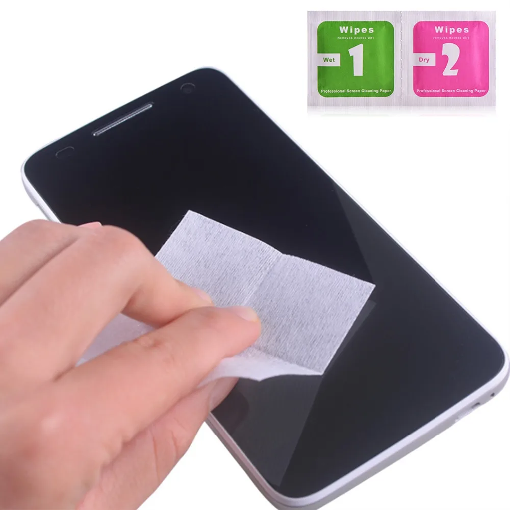 100pcs Tempered Glass Camera Lens Phone Screen Dust Removal Dry Wet Cleaning Wipes Paper tools Set alcohol pack for iPhone thumbnail 4
