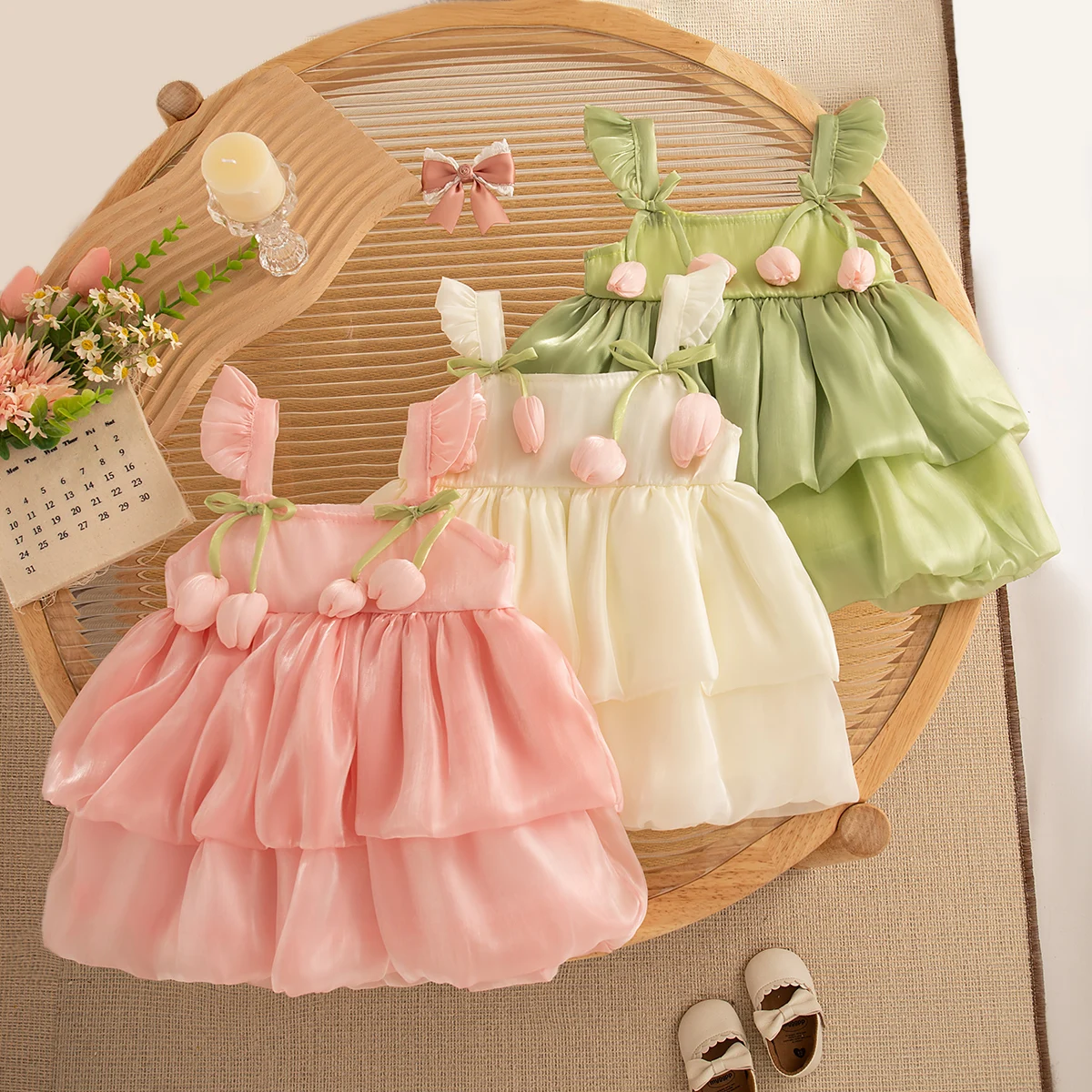 Baby Girl Dress Summer Tulip Mesh With Small Flying Sleeves Cute Multi-Layer Girl Princess Dress Children Dresses