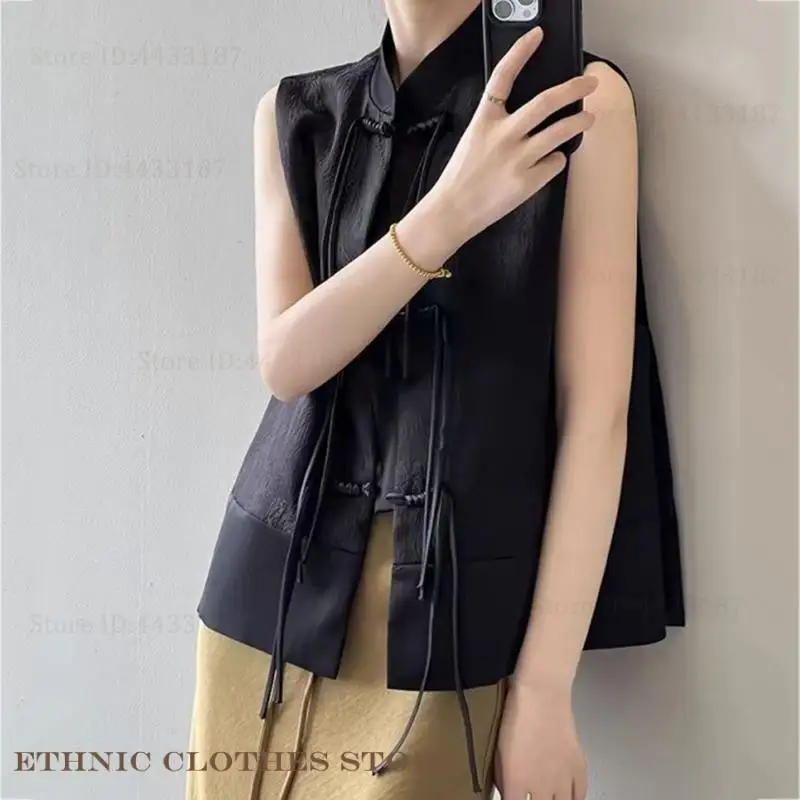 Fashion Chinese Tang Style Top Sexy Sleeveless Women's Shirt Traditional Chinese Clothing Jacquard Slim Qipao Cheongsam Blouse thumbnail 4