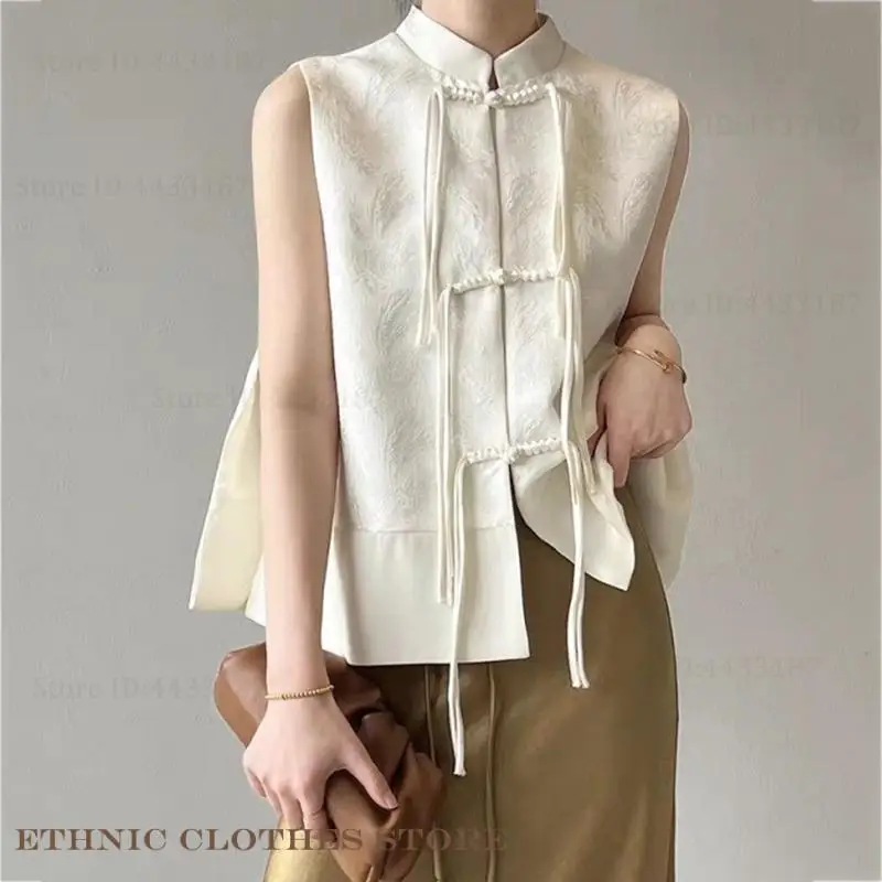 Fashion Chinese Tang Style Top Sexy Sleeveless Women's Shirt Traditional Chinese Clothing Jacquard Slim Qipao Cheongsam Blouse