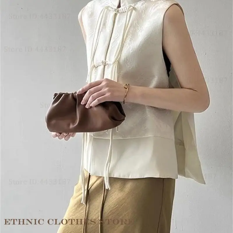 Fashion Chinese Tang Style Top Sexy Sleeveless Women's Shirt Traditional Chinese Clothing Jacquard Slim Qipao Cheongsam Blouse thumbnail 5