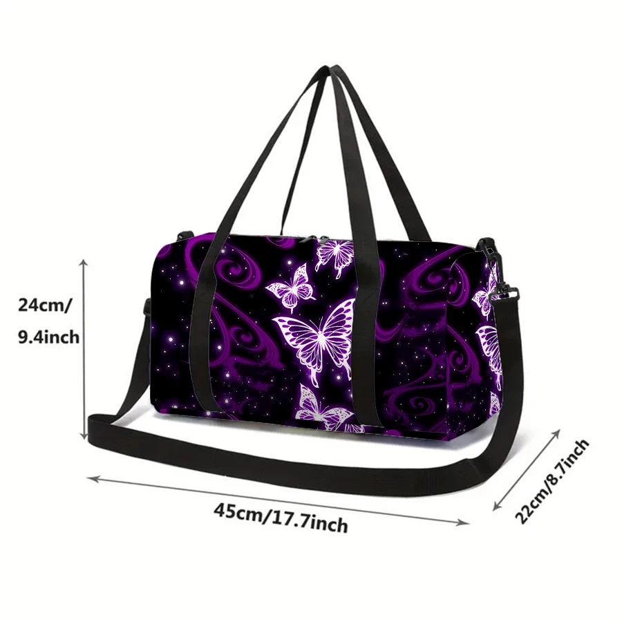 Women's Large Travel Bag Purple Butterfly Pattern Multi-Functional Duffle Tote Bag Handbags Waterproof Gym Bags For Boys/Girls thumbnail 2
