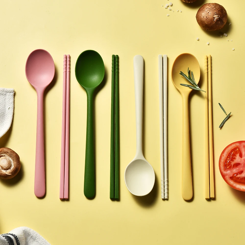 Korean 2/8Pcs Resuable Tableware Set High Quality Silicone Dinner Set Colorful Dinnerware Spoon Chopsticks Flatwaare Cutlery Set thumbnail 4