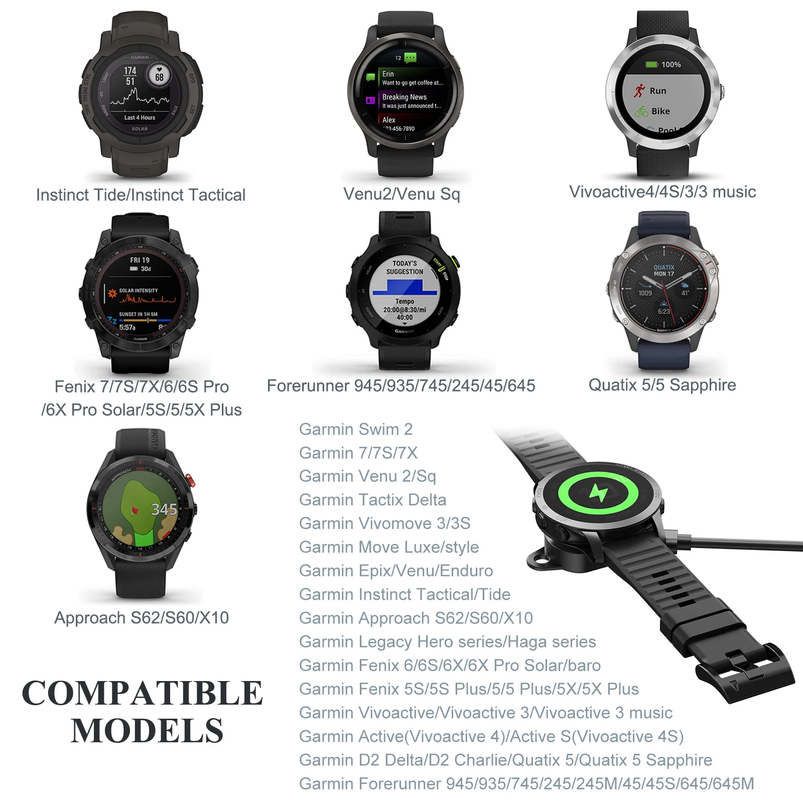 2 in 1 Type C/Micro USB Charging Adapter Converter For Garmin Fenix E 8 7 7X 6 6S 5 5X Venu 2S Vivoactive 3 4 Watch Charger Dock thumbnail 2