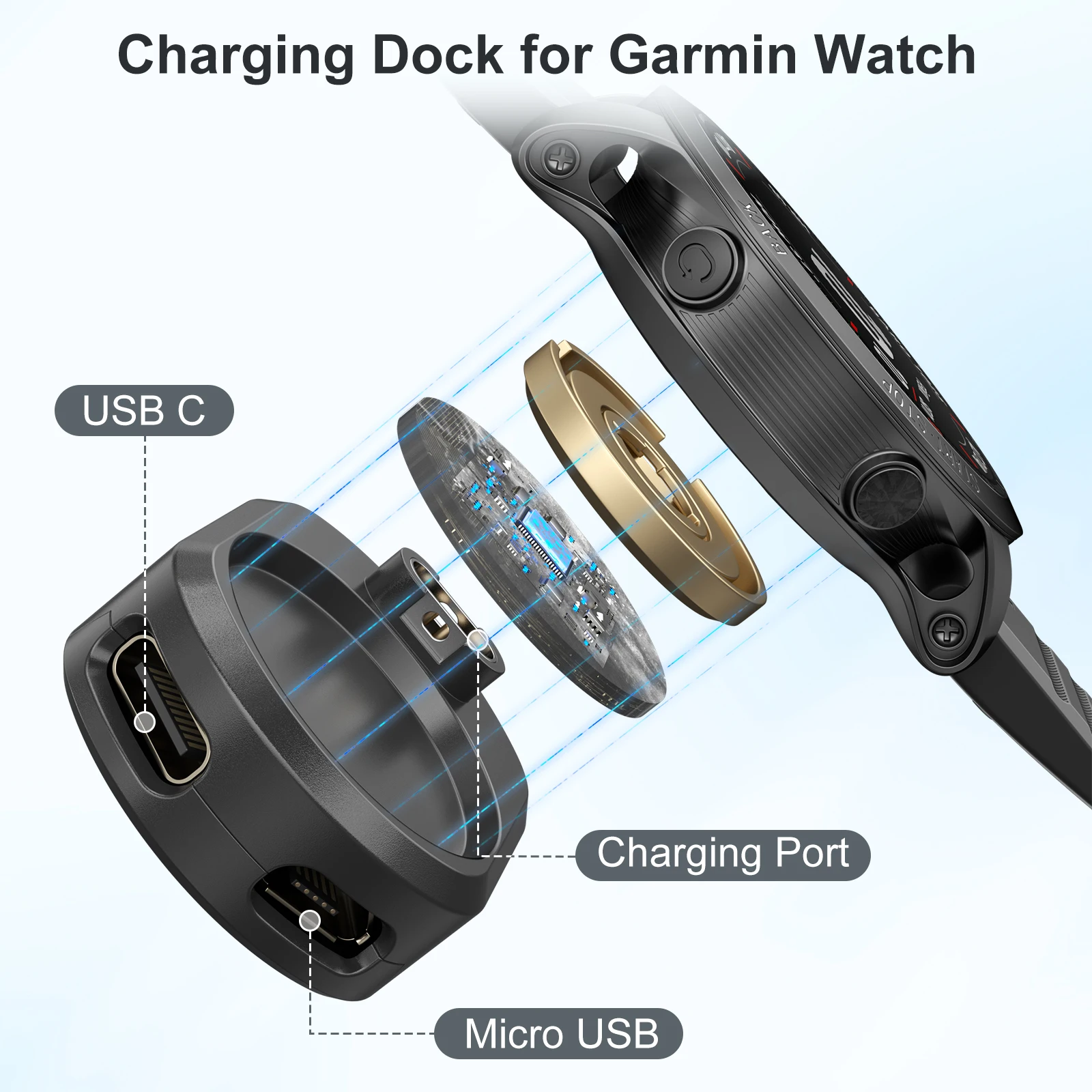 2 in 1 Type C/Micro USB Charging Adapter Converter For Garmin Fenix E 8 7 7X 6 6S 5 5X Venu 2S Vivoactive 3 4 Watch Charger Dock thumbnail 3