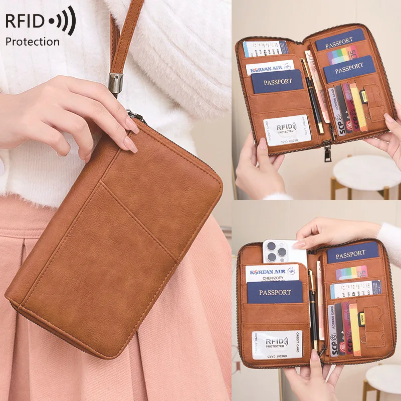 New Travel Passport Clip Wallet Women and Men Multifunctional PU Leather Card Holde RFID Anti Theft Swiping Wallets Storage Bag thumbnail 2