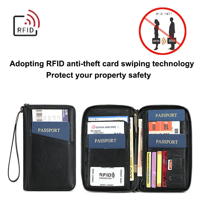 New Travel Passport Clip Wallet Women and Men Multifunctional PU Leather Card Holde RFID Anti Theft Swiping Wallets Storage Bag thumbnail 3