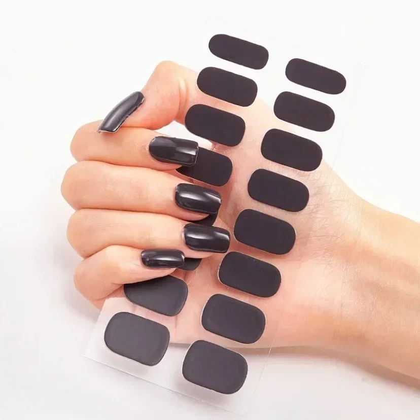 16Tips Semi-Cured Gel Nail Sticker Pure Color UV/LED Lamp Gel Nail Polish Wraps Long-Lasting Full Cover Gel Sticker Nail Decor thumbnail 5