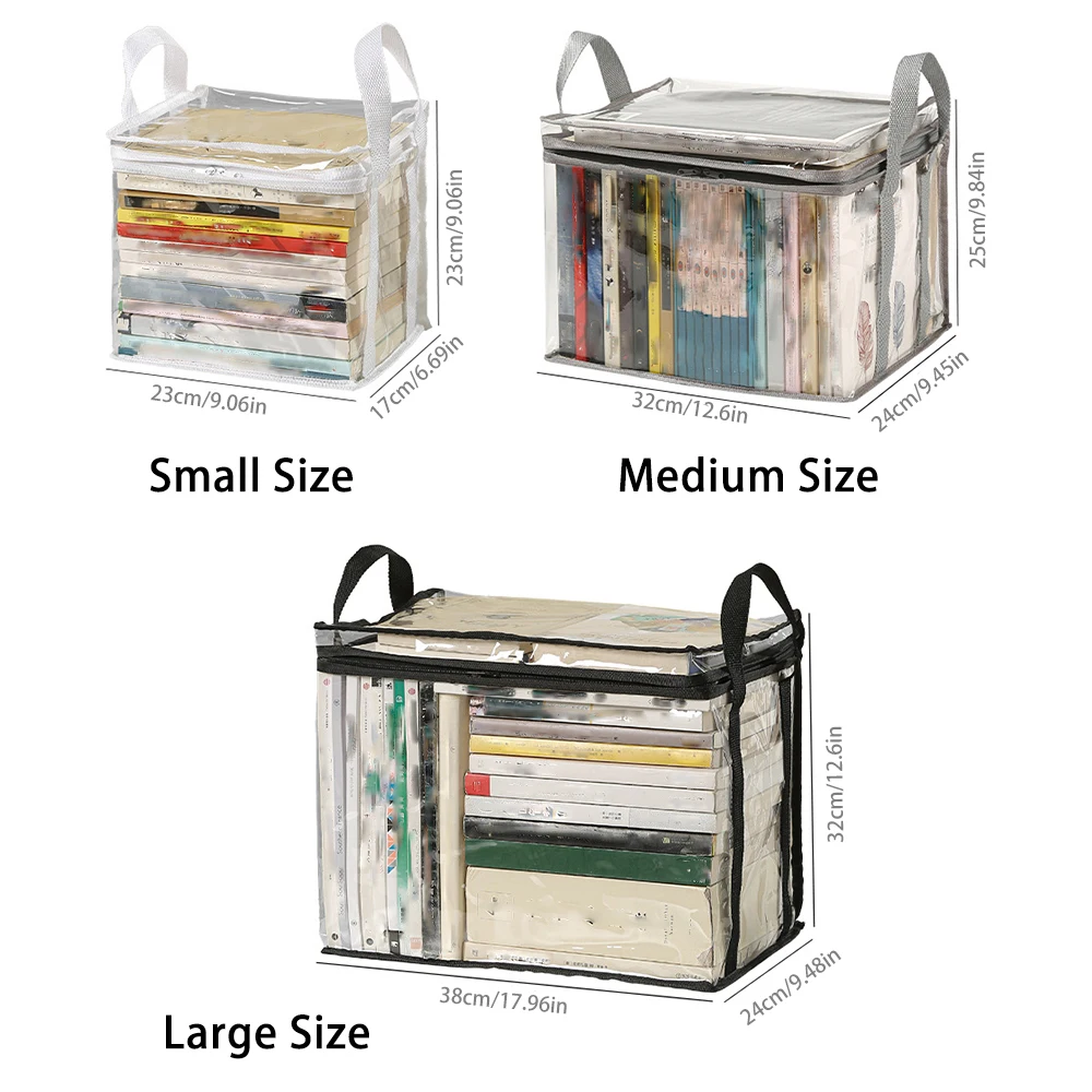 Clear PVC Book Storage Bag - Transparent, Dustproof, High Quality, Foldable Organizer with Handles for Books and magazine thumbnail 2