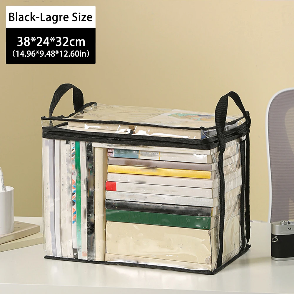 Clear PVC Book Storage Bag - Transparent, Dustproof, High Quality, Foldable Organizer with Handles for Books and magazine thumbnail 5