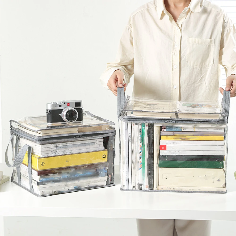 Clear PVC Book Storage Bag - Transparent, Dustproof, High Quality, Foldable Organizer with Handles for Books and magazine thumbnail 4