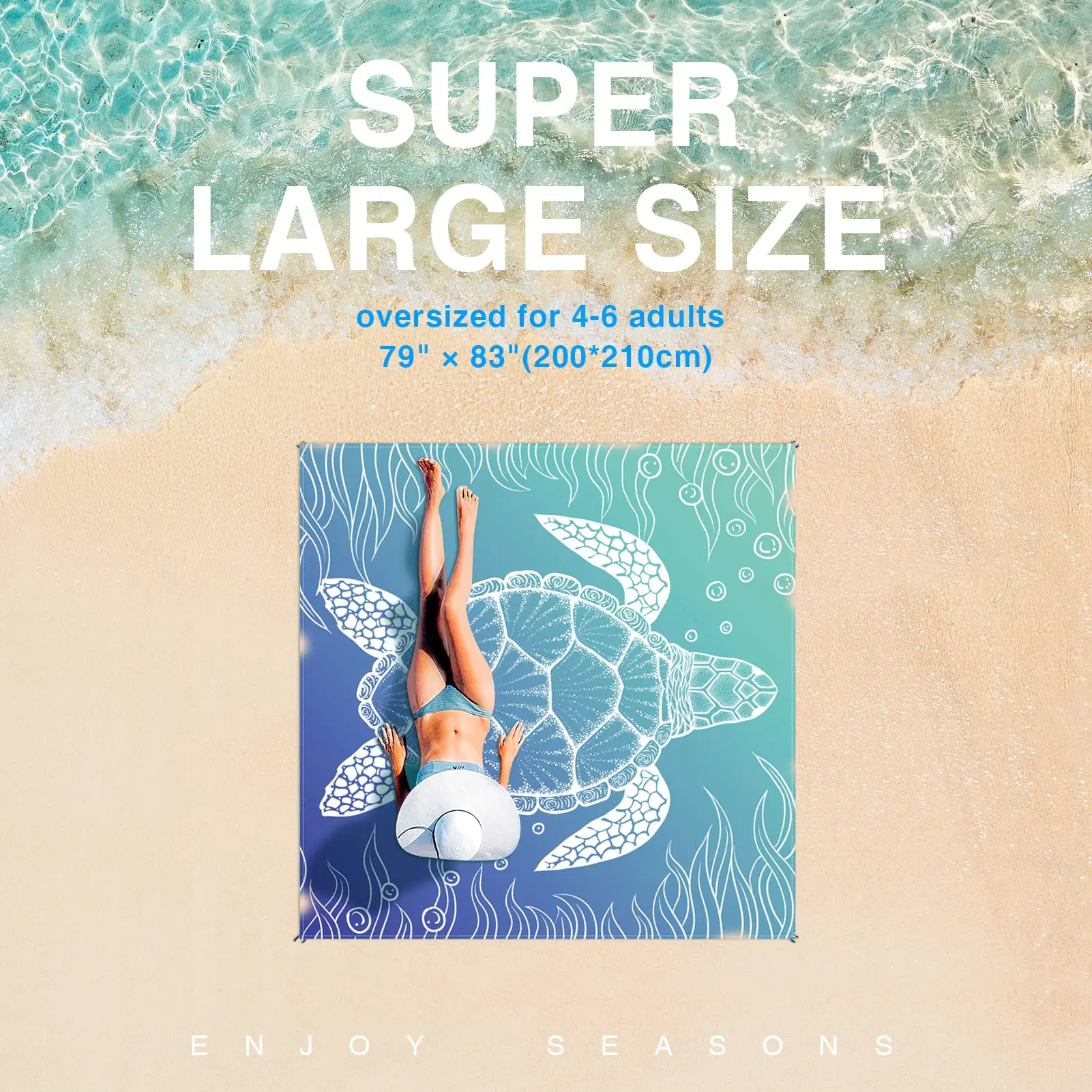 Beach Blanket Super Large 79 x 83 Inch Sandproof Waterproof Soft Comfortable Material Light Weight Portable for Beach Outdoor thumbnail 2