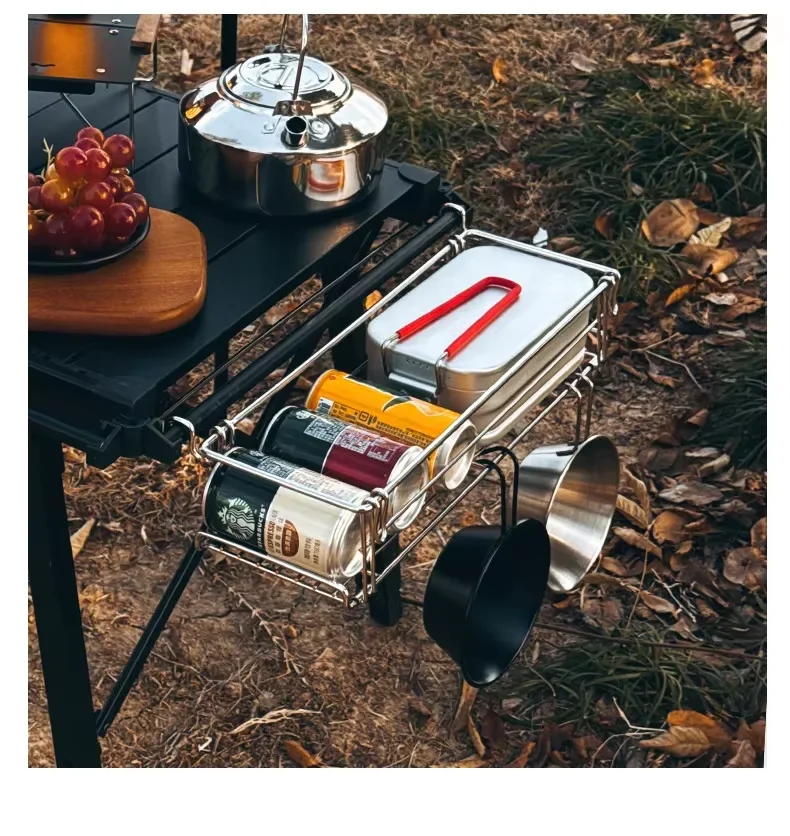 Outdoor Aluminum Table Side Storage Rack Hanging Mesh IGT Table Expansion Bracket Folding Table Extension Basket Folding Rack thumbnail 6