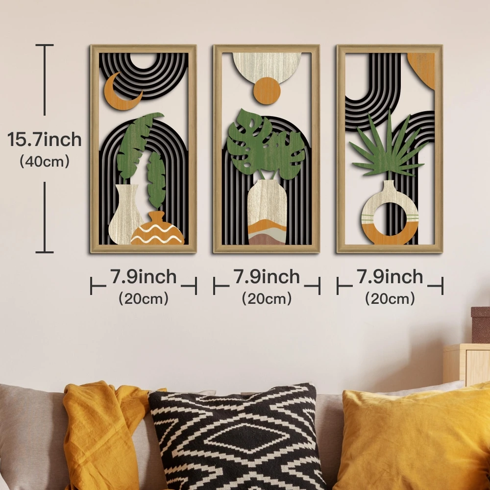 3pcs Boho style Hollow Wood Retro Rustic Leaf Pattern Wall Hanging Art Living Room Bedroom Wall Hanging Home Decoration thumbnail 5