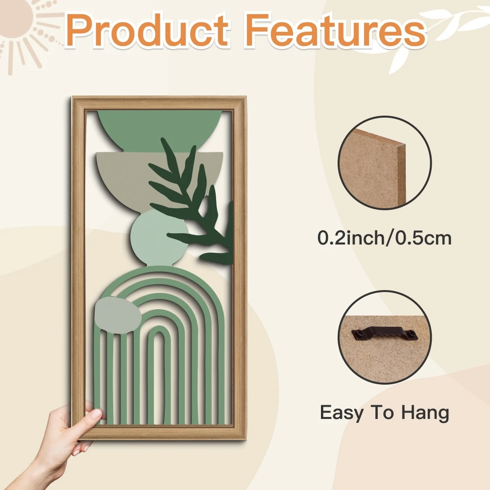 3pcs Boho style Hollow Wood Retro Rustic Leaf Pattern Wall Hanging Art Living Room Bedroom Wall Hanging Home Decoration thumbnail 6