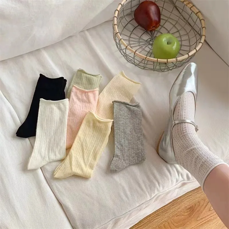 Socks For Women Thin Summer New Candy Color Hollow Out Loose Socks Women's Casual Basic Sweet Girls Fashion Long Socks Comfort thumbnail 2
