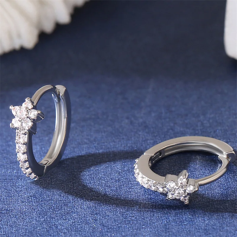 Fashion Stainless Steel Zircon Star Hoops Earrings For Women Vintage Crystal Zirconia Circle Earrings Punk Unisex Rock Jewelry thumbnail 5