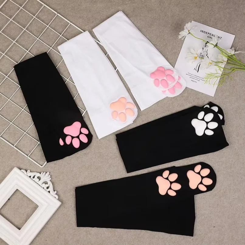 Womens Over Above Knee Socks Thigh High Stockings Kitten Claw Cat Paw Pad Ladies pink 3D Long Sock Cosplay Harajuku Y2k female thumbnail 3