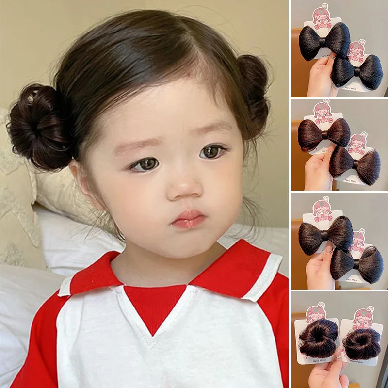 Children Wigs Cute Flower Buds Hairpins Baby Girl Bow Duck Tongue Clips Photography Props Headdress Kids Hair Accessories 1Pair
