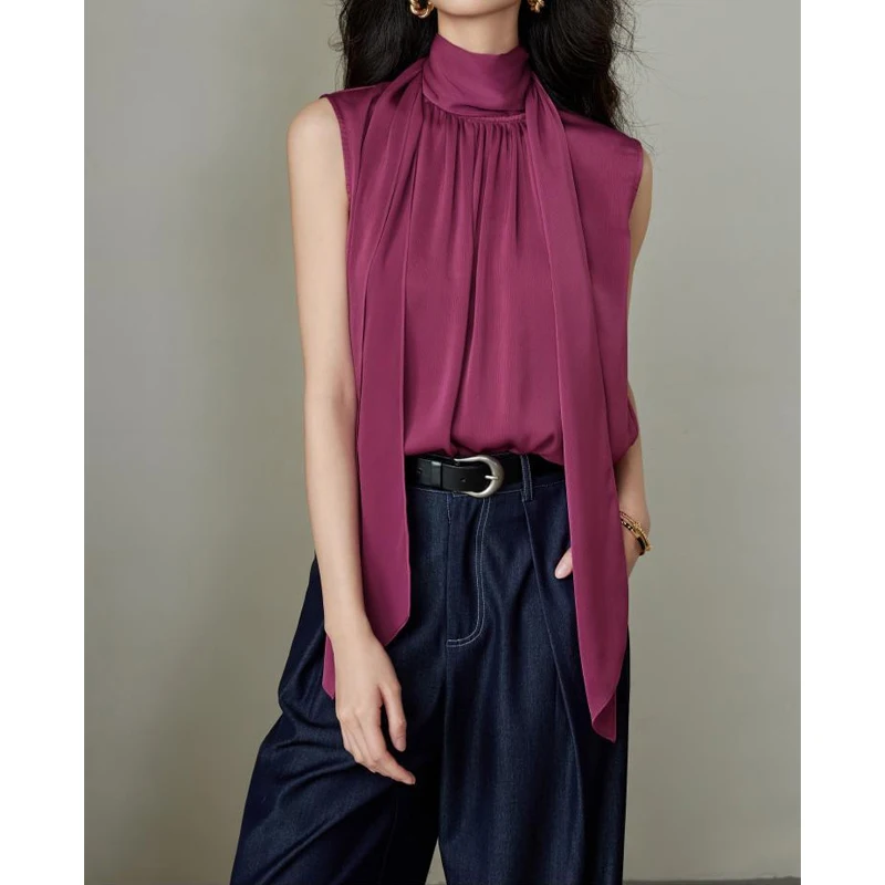 Temperament Lacing Simplicity Shirt Tops Summer New Sleeveless Solid Loose Elegant Youth Blouse Fashion Vintage Women Clothing thumbnail 2