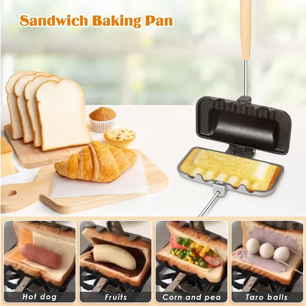 Hot Dog Toaster Non Stick Aluminum Alloy Bread Toast Breakfast Machine Sandwich Maker Waffle Pancake Baking Barbecue Oven Mold thumbnail 3
