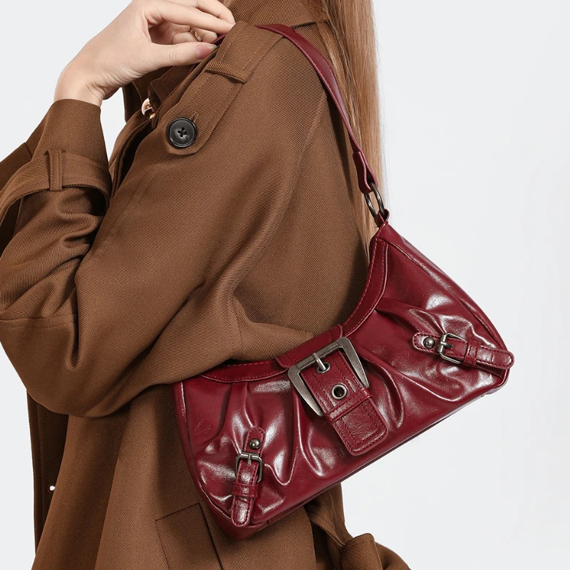 Y2K Retro Pleated Hobo Shoulder Bag for Women Hot Selling Maillard Style Underarm Bag Clutch Handbags for Travel Work Shopping thumbnail 2