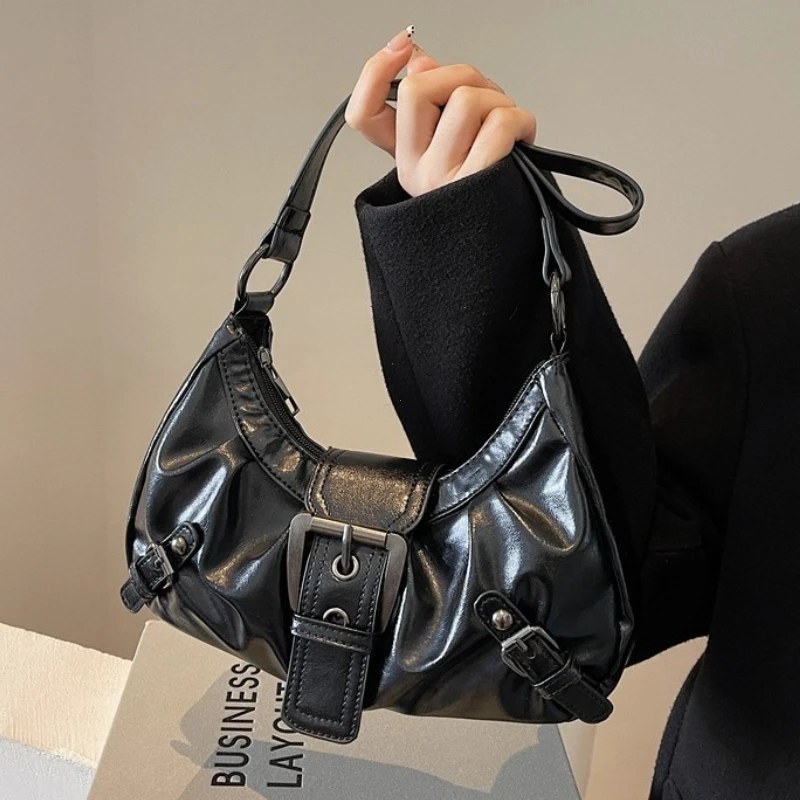 Y2K Retro Pleated Hobo Shoulder Bag for Women Hot Selling Maillard Style Underarm Bag Clutch Handbags for Travel Work Shopping thumbnail 4