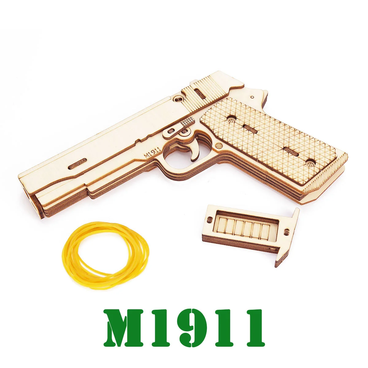 Wooden Pistol Model Kit DIY Building Game Toy with Elastic Band, Shooting 3D Puzzle Gun Creative Gift 1911 Revolver thumbnail 3