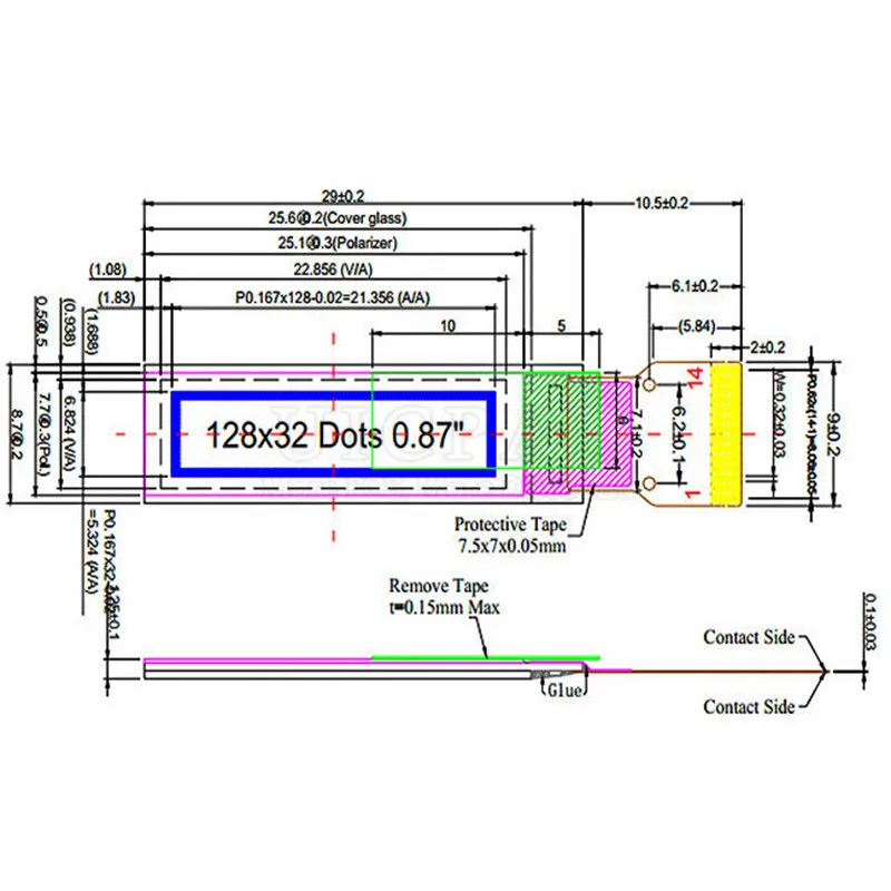 0.87 Inch OLED Display Module Wristband Display 128*32 SSD1316 Driver I2C IIC Interface Electronic Communication Display 14PIN thumbnail 3