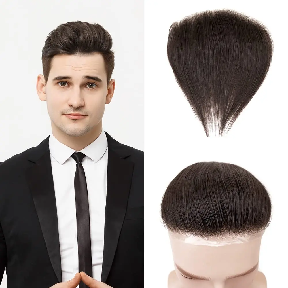 Hotsale 100% Human Hair Piece Men Topper  V Loop Super Thin Skin PU Front Line Forehead System Toupee Patch Wig for Men thumbnail 3