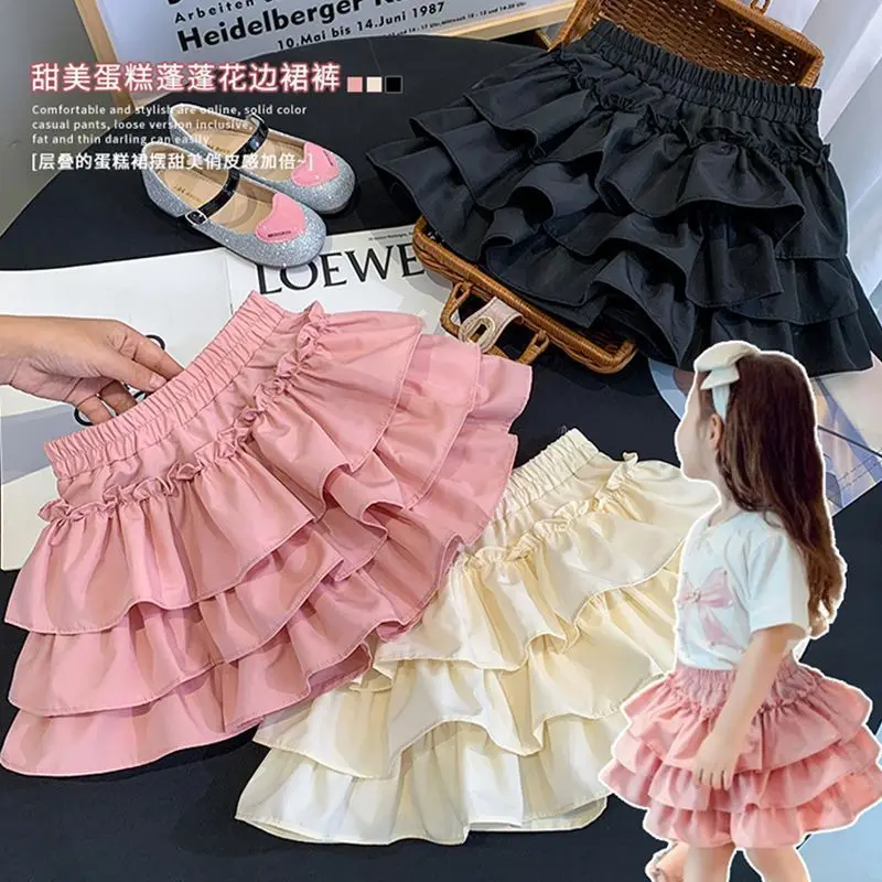 Children Girls Pleated Cake Skirts Summer 2025 Elastic Waist Infant Babys Girls Bubble Skirts Toddler Kids Girls Princess Skirts thumbnail 2