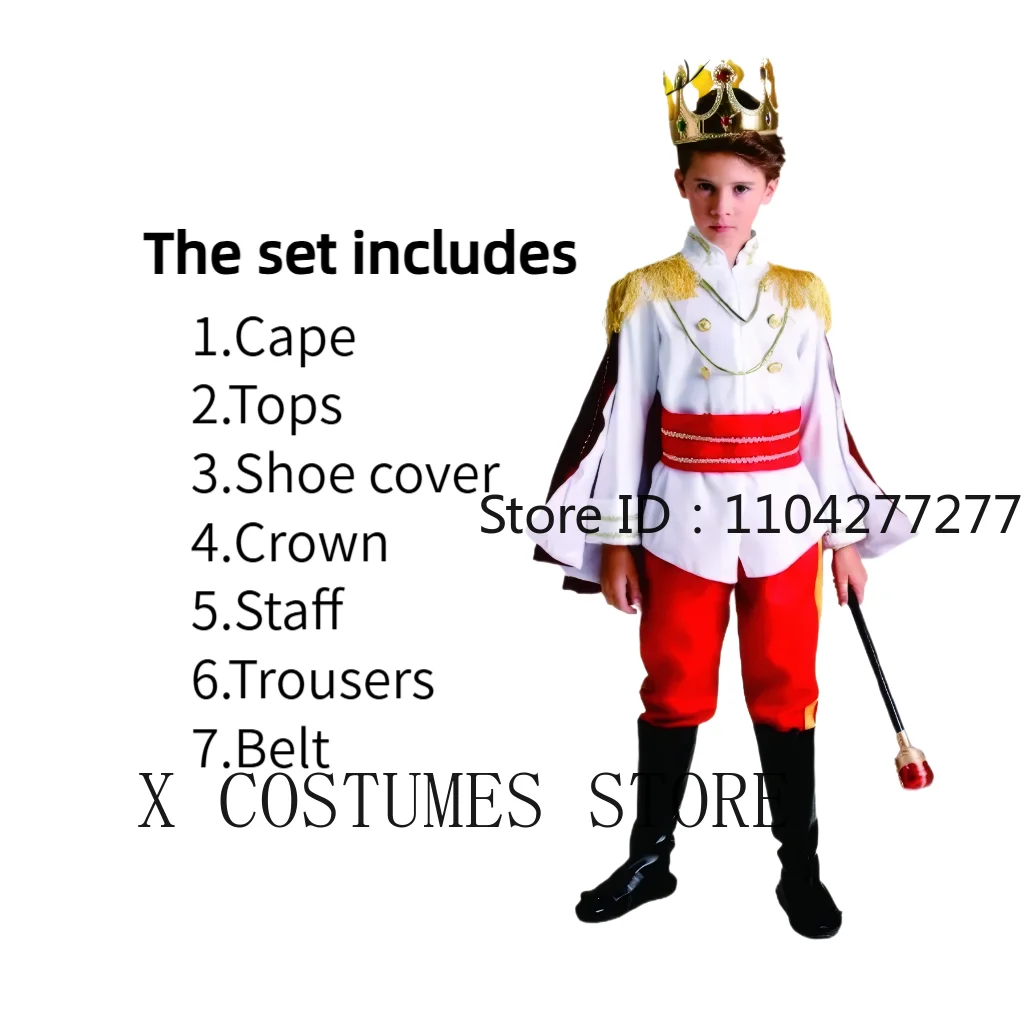 Boy's King Prince Cosplay Costume Prince Crown Scepter Cloak Royalty Suit Halloween Birthday Carnival Costumes Fancy Dress Up thumbnail 3