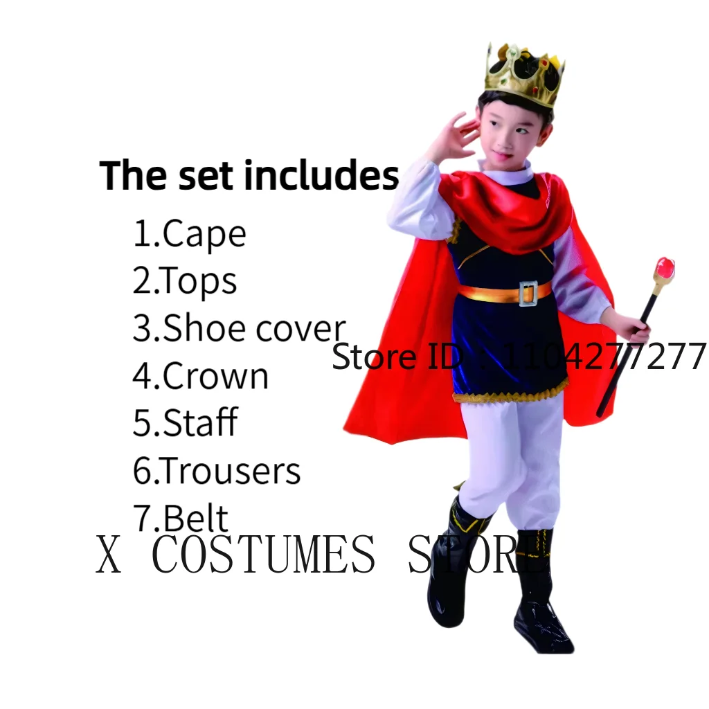 Boy's King Prince Cosplay Costume Prince Crown Scepter Cloak Royalty Suit Halloween Birthday Carnival Costumes Fancy Dress Up thumbnail 5