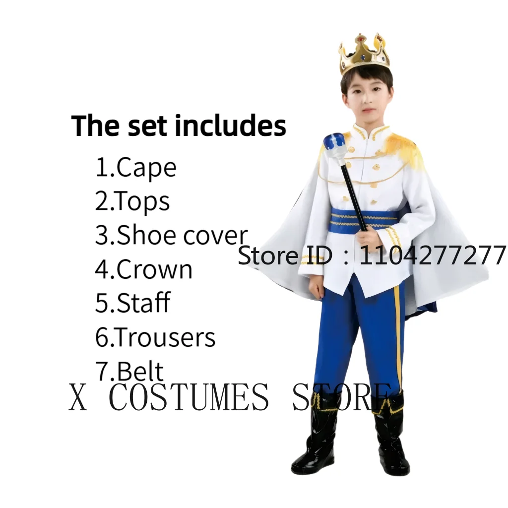 Boy's King Prince Cosplay Costume Prince Crown Scepter Cloak Royalty Suit Halloween Birthday Carnival Costumes Fancy Dress Up thumbnail 4