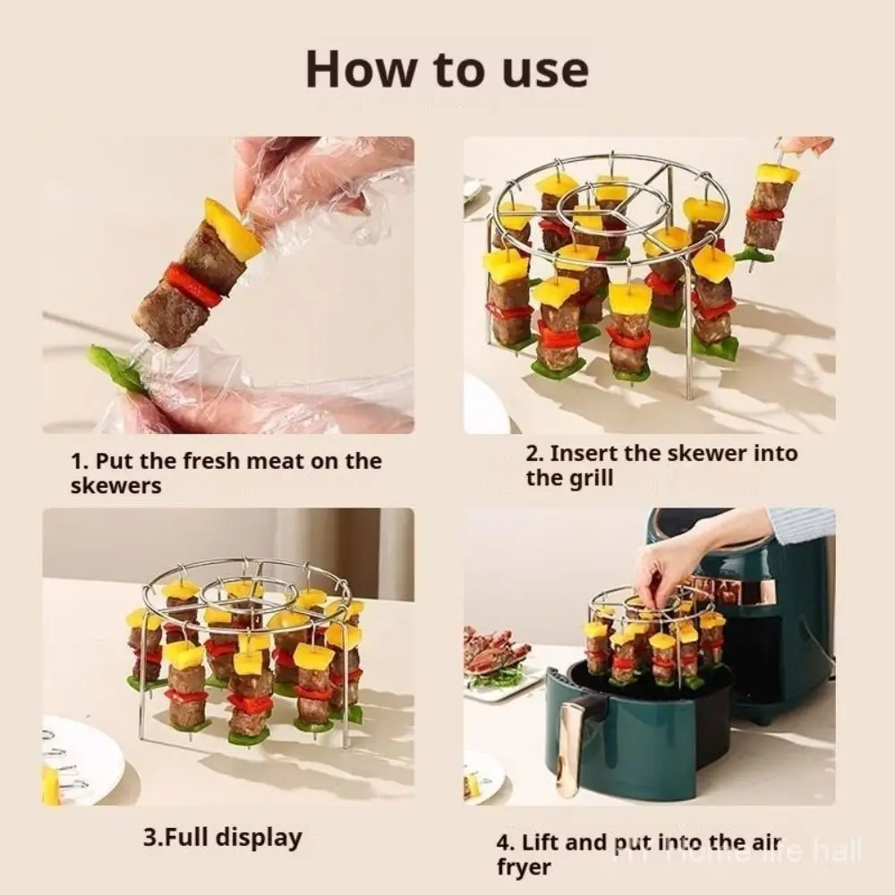 Air Fryer Special Grill Round Hanging Skewers Rack Home Kitchen Outdoor Stainless Steel Grill thumbnail 5