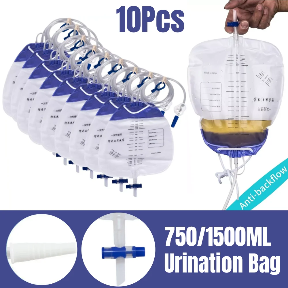 10Pcs 750Ml/1500Ml Elder Male Drainage Catheter Bag Urine Collection Urination Bag Catheter Incontinence Drainage Storage Bag
