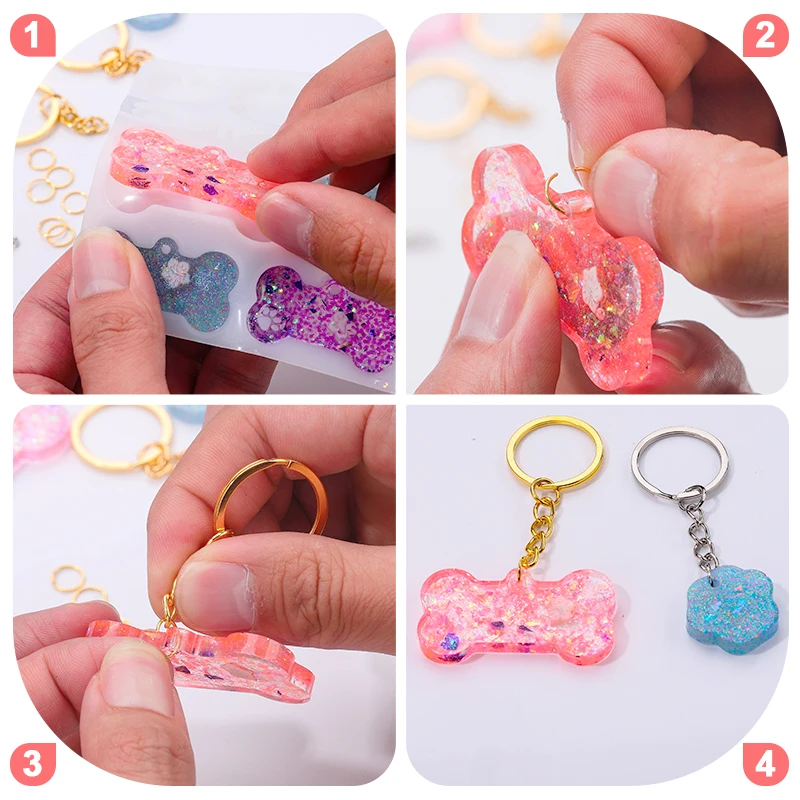 Pet Tag Silicone Mold Kit with Keychains for Keychain Making Epoxy Resin DIY Handmade Keychain Pendant Charm Crafts thumbnail 3