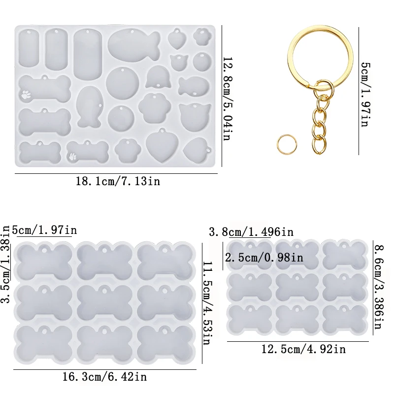 Pet Tag Silicone Mold Kit with Keychains for Keychain Making Epoxy Resin DIY Handmade Keychain Pendant Charm Crafts thumbnail 2