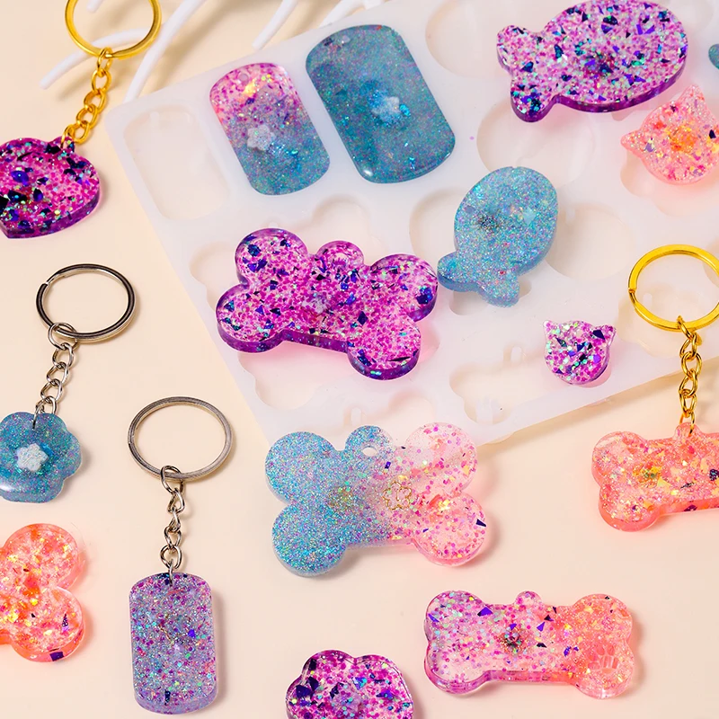 Pet Tag Silicone Mold Kit with Keychains for Keychain Making Epoxy Resin DIY Handmade Keychain Pendant Charm Crafts thumbnail 5