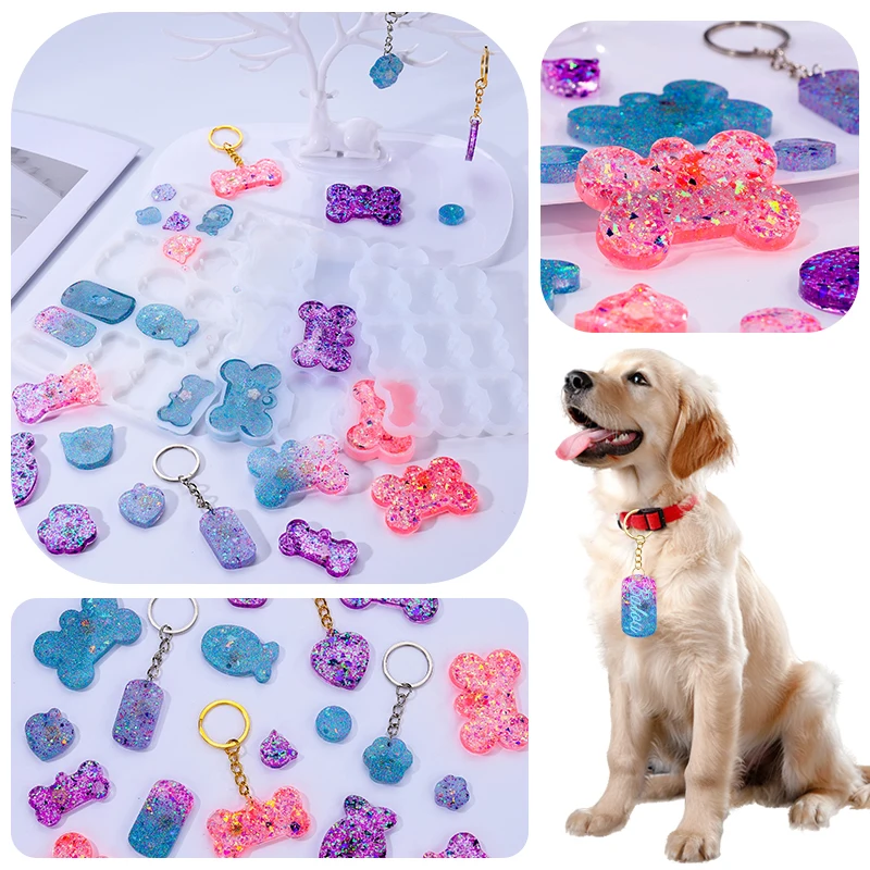Pet Tag Silicone Mold Kit with Keychains for Keychain Making Epoxy Resin DIY Handmade Keychain Pendant Charm Crafts thumbnail 6
