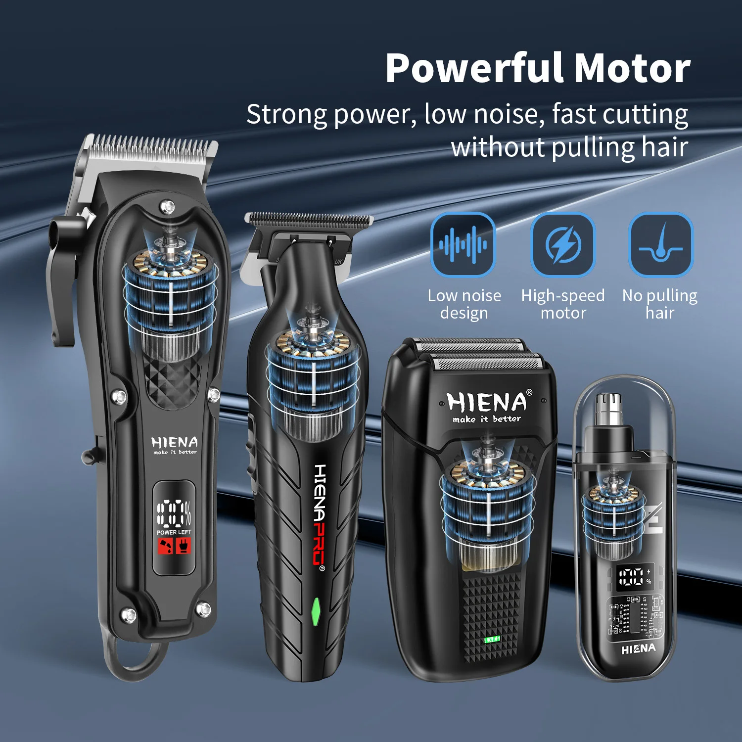 hiena Finish Machine Electric Professional Electric Hair Clippers Beard Clipper Rechargeable Men's Shaver Hair Trimmer Kit thumbnail 2